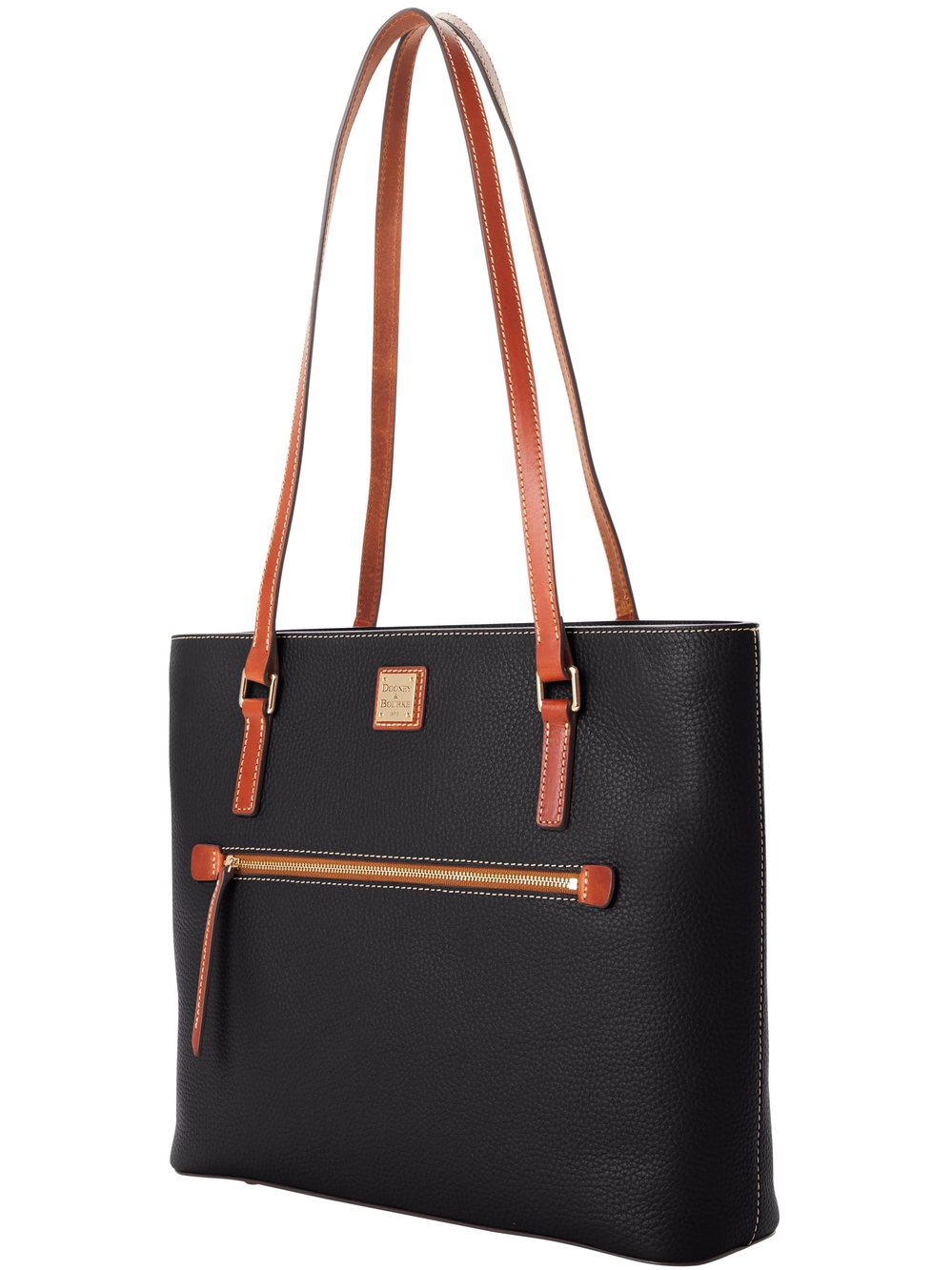 Dooney & Bourke Black Leather Tote with Brown Straps